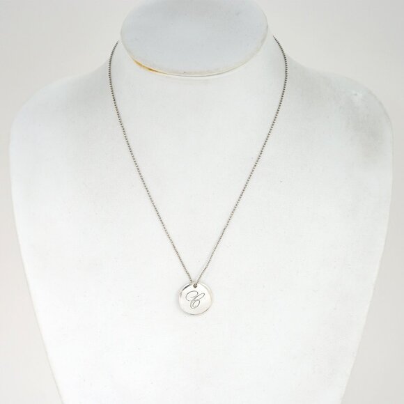 Tiffany & Co. Letter E Disc Round Ball Chain Necklace 17" Silver 925 Auth w/Bag - Picture 5 of 7